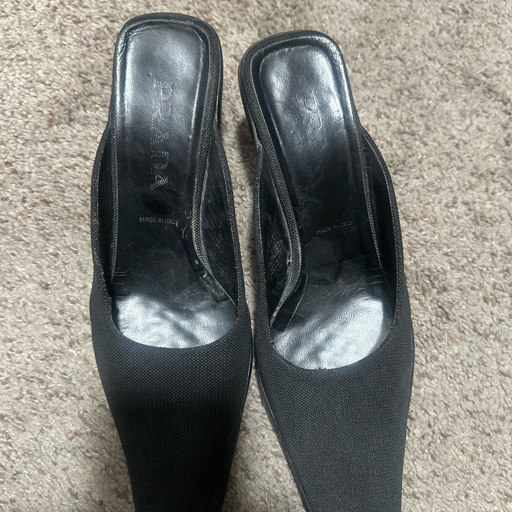Prada Black Pointed Slip-On Heeled Mules